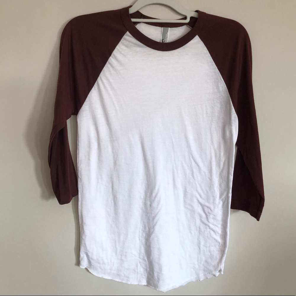 Maroon American Apparel 3/4 Sleeve Baseball Tee